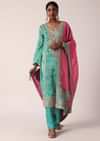 Green Silk Pant Set With Zari Embroidered Kurta