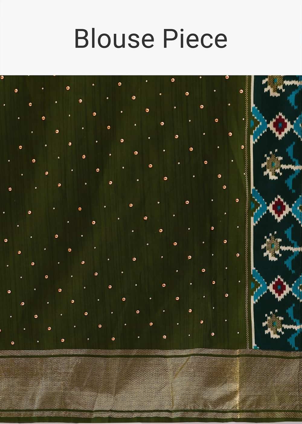 Green Silk Printed Saree With Patola Detail And Unstitched Blouse Piece