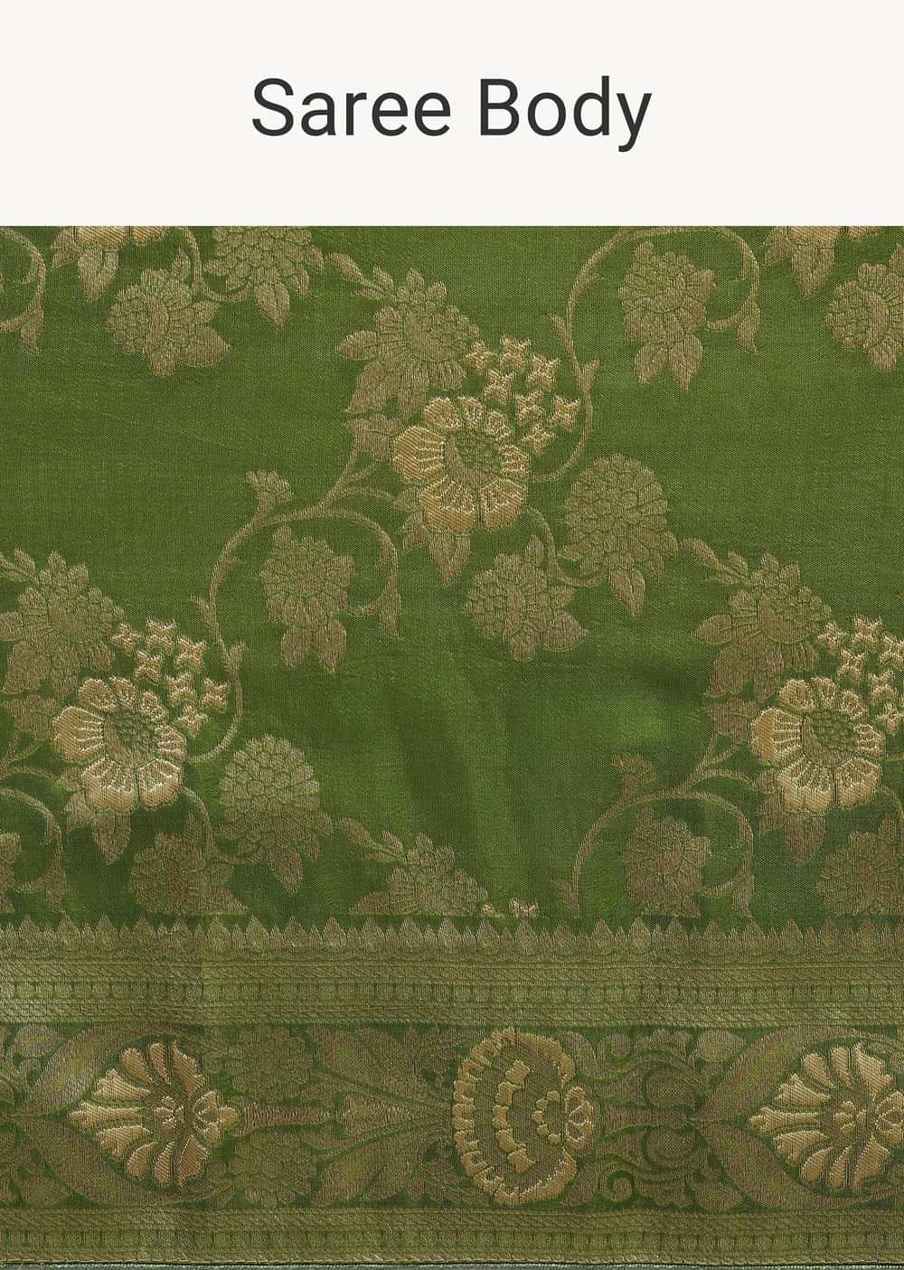 Green Silk Saree In Butta Work With Unstitched Blouse
