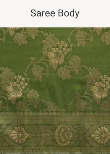 Green Silk Saree In Butta Work With Unstitched Blouse Green Silk Saree In Butta Work With Unstitched Blouse