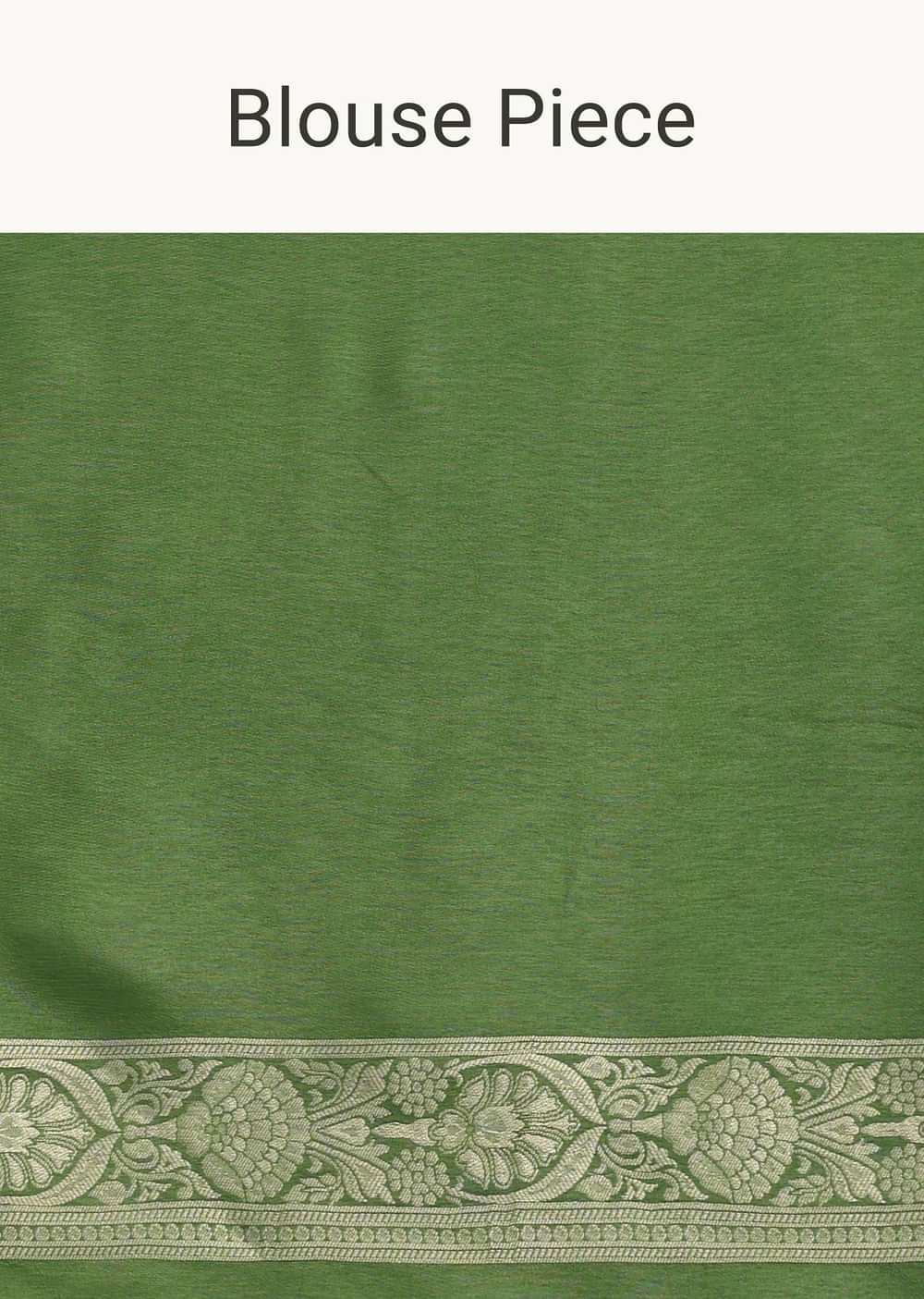 Green Silk Saree In Butta Work With Unstitched Blouse