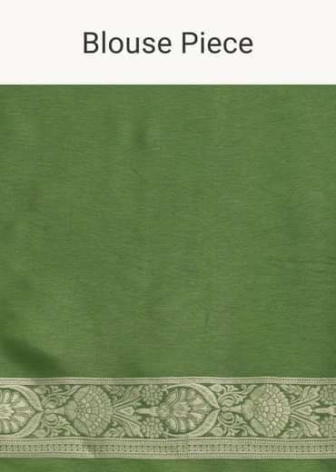 Green Silk Saree In Butta Work With Unstitched Blouse Green Silk Saree In Butta Work With Unstitched Blouse
