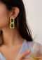 Green Square Shaped Stone Dangling Earrings