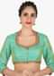 Green stitched blouse in raw silk featuring the zari embroidery work