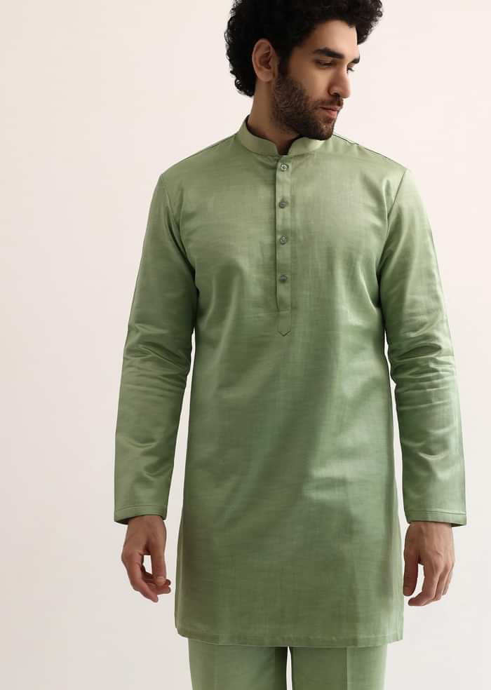 Green Jodhpuri Suit In Suede For Men