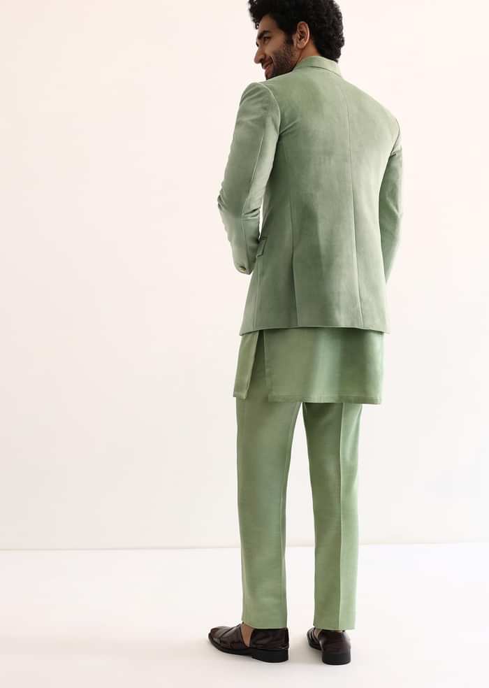 Green Jodhpuri Suit In Suede For Men