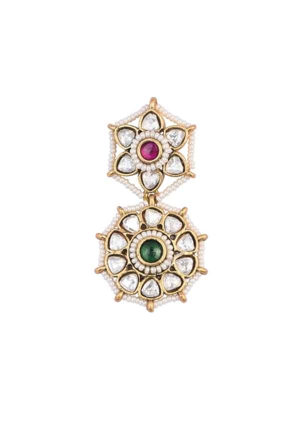 Green Temple Choker Set With Floral Motifs And Meenakari Detail Green Temple Choker Set With Floral Motifs And Meenakari Detail
