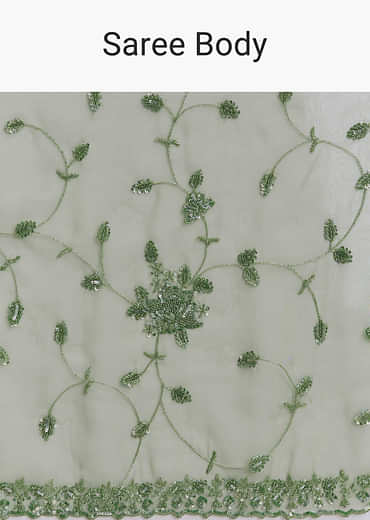 Green Tissue Saree With Jaal And Sequin Embroidery