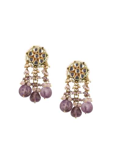 Voilet Toned Gold-Finish Kundan Choker Necklace Set With Colourful Meenakari Work In Mix Metal Voilet Toned Gold-Finish Kundan Choker Necklace Set With Colourful Meenakari Work In Mix Metal