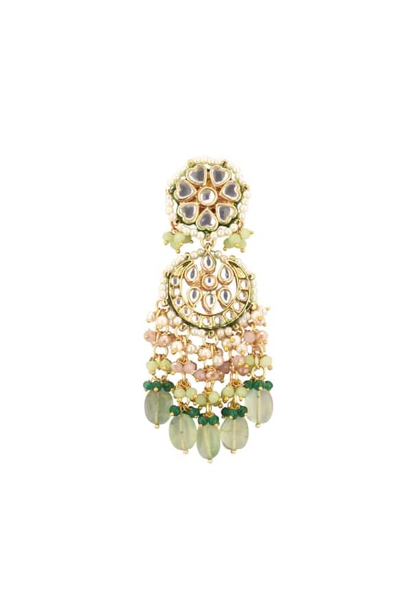 Green Toned Gold-Finish Kundan Choker Necklace Set With Colourful Meenakari Work In Mix Metal