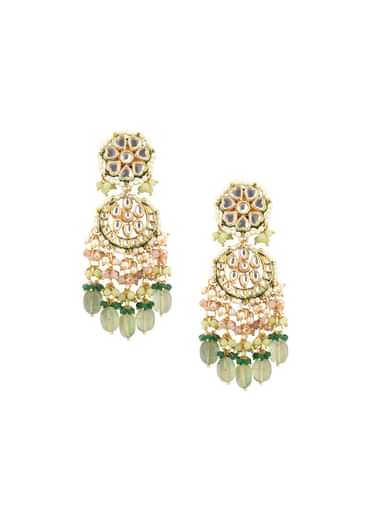 Green Toned Gold-Finish Kundan Choker Necklace Set With Colourful Meenakari Work In Mix Metal