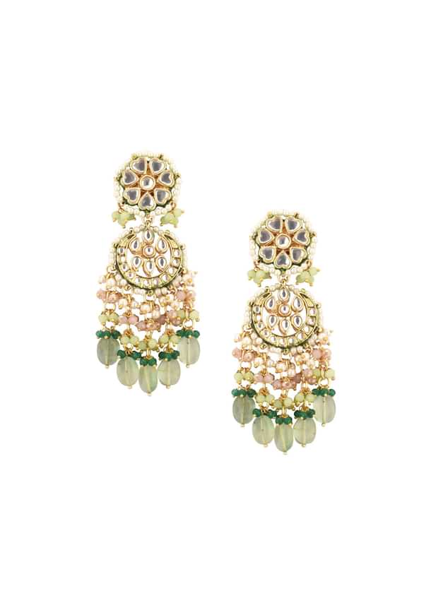 Green Toned Gold-Finish Kundan Choker Necklace Set With Colourful Meenakari Work In Mix Metal