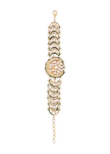 Green Toned Kundan And Pearl Bracelet