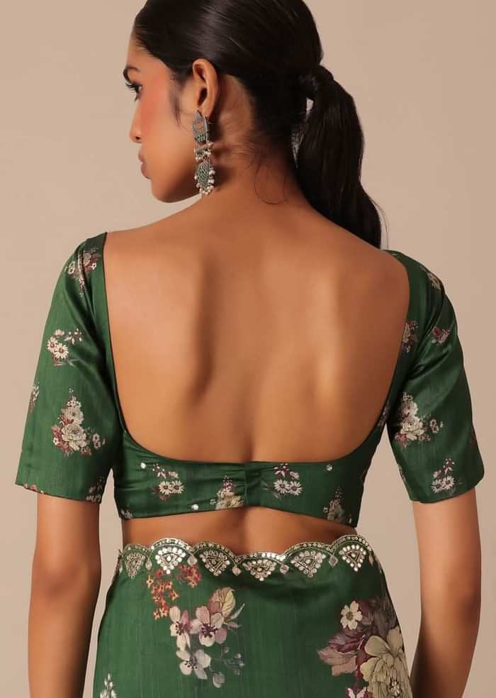 Green Tussar Silk Saree With Mirror Embellishments And Unstitched Blouse Piece