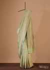 Green Handloom Banarasi Saree In Uppada Silk With Floral Jaal Weave And Unstitched Blouse