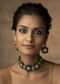 Green Victorian Polki Choker And Earring Set In Silver Alloy