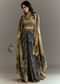 Greenish Beige Muslin Embroidered Croptop With Printed Skirt And Cape