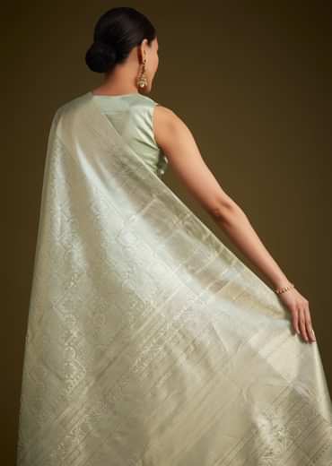 Greenish Silver Kanjivaram Silk Saree