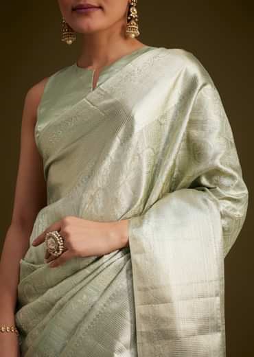 Greenish Silver Kanjivaram Silk Saree