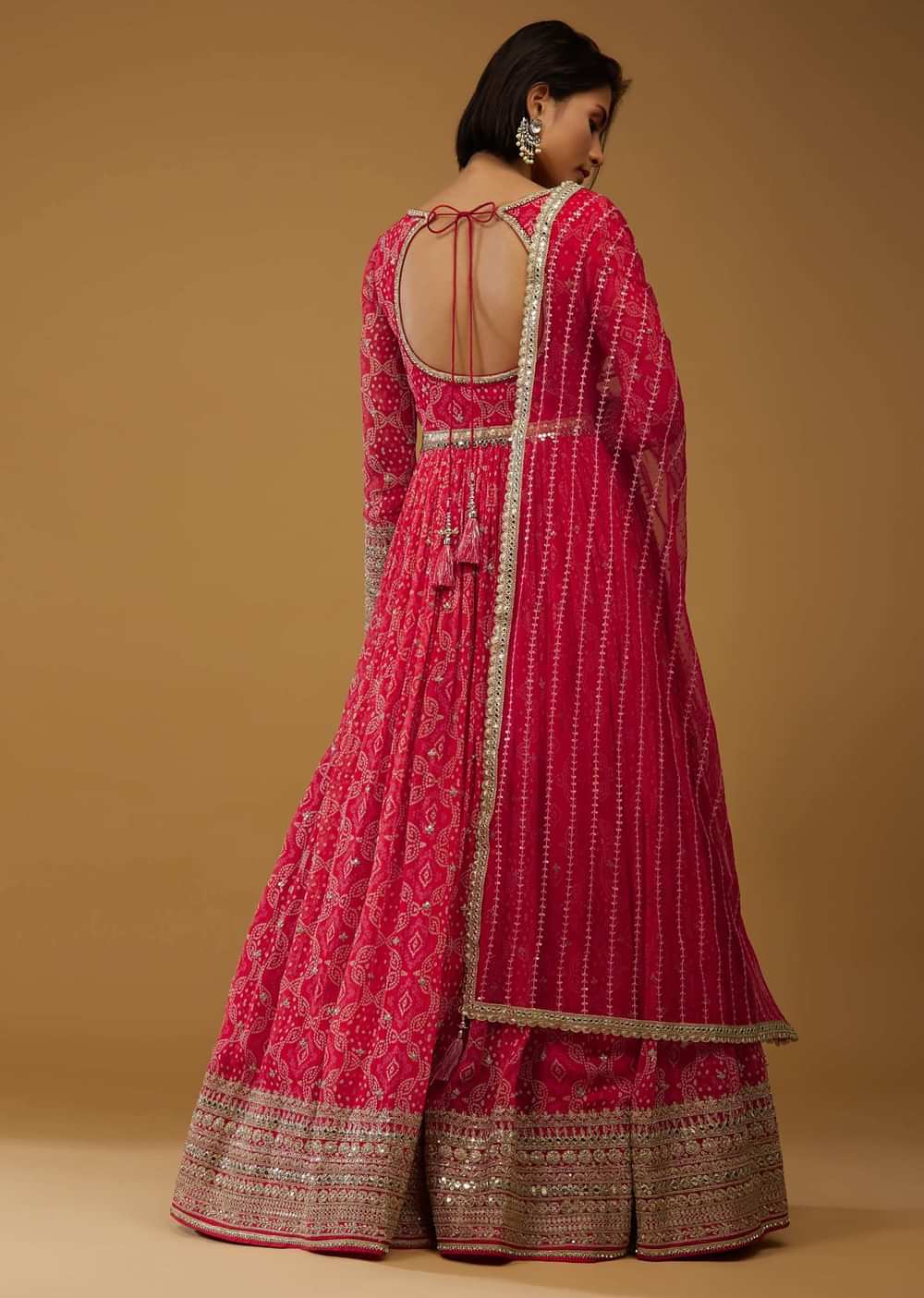 Valentine Red Anarkali Suit With Bandhani Print And Embroidery