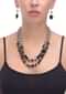 Grey And Black Beads Double Layer Necklace With Oval Stone Studded Beads With Matching Earrings Online - Kalki Fashion