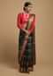 Grey And Black Striped Pure Handloom Saree In Tussar Silk With Woven Floral Border Online - Kalki Fashion