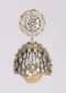 Grey And Gold Plated Jhumkas With Crystals And Stones In A Wavy Edge Pattern With Dangling Pearl Online - Kalki Fashion