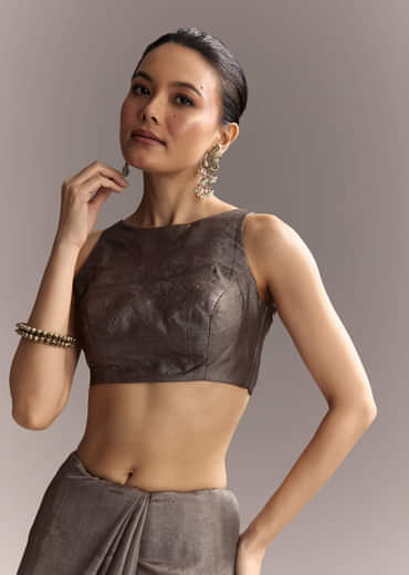 Grey Cotton Hand Painted Saree With Contrast Border