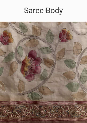 Grey Cotton Hand Painted Saree With Contrast Border