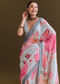 Grey Cotton Linen Saree With Floral Print
