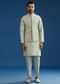 Grey Cotton Silk Kurta Jacket Set With Mirror Embroidery
