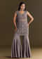 Grey Crepe Kurta Sharara With Net Choker Dupatta