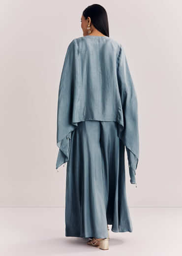 Grey Dola Silk Kaftaan Indowestern Suit With Zardosi Work
