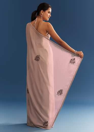 Grey Georgette Floral Resham Embroidered Saree
