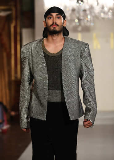 Grey Indo Western Suit For Men With Embroidered Blazer