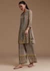 Grey Kurta Pant Set with Floral Print