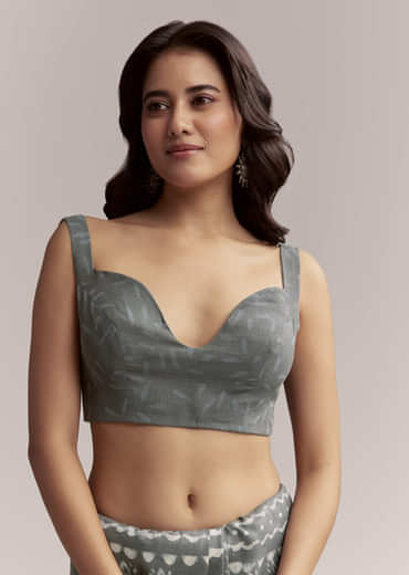 Grey Linen Printed Saree With Authentic Ajrakh Geometric Print