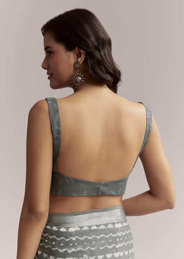 Grey Linen Printed Saree With Authentic Ajrakh Geometric Print