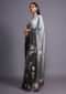 Grey Ombre Saree In Satin Blend Adorned With Floral Print And Kundan Accents Online - Kalki Fashion