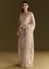 Grey Organza Embroidered Saree With Scallop Border