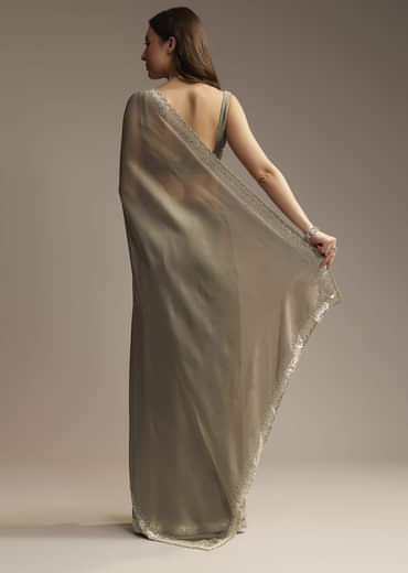 Grey Organza Saree with Cutdana  Sequin Embroidery