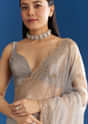 Grey Organza Tissue Saree With Embellished Scallop Border