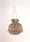 Grey Potli In Velvet Heavily Embroidered With Beads And Moti Work In Scalloped And Tassel