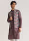 Grey Rawsilk Jacket Kurta Set With Cut Dana And Stone