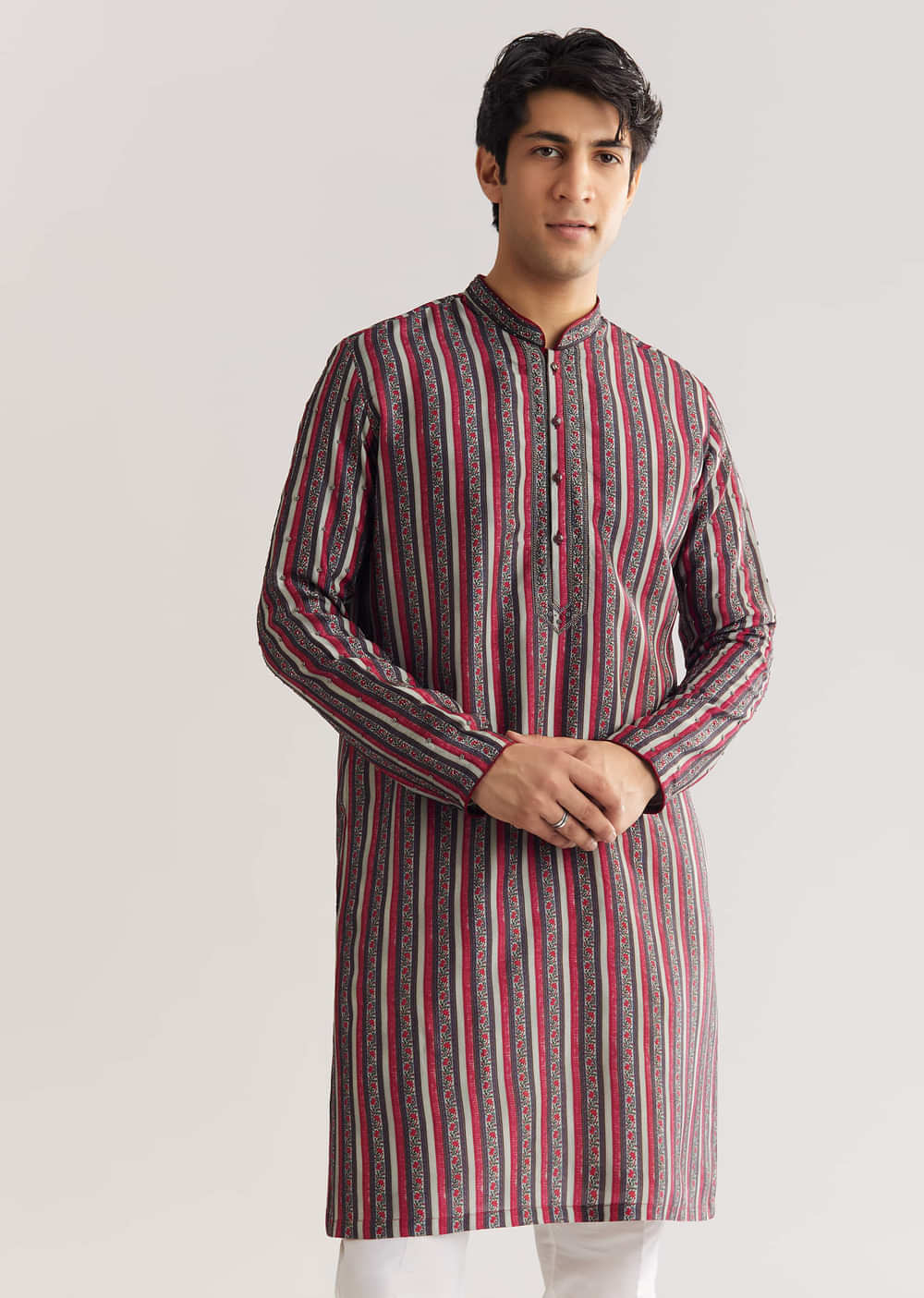 Grey Rawsilk Jacket Kurta Set With Cut Dana And Stone