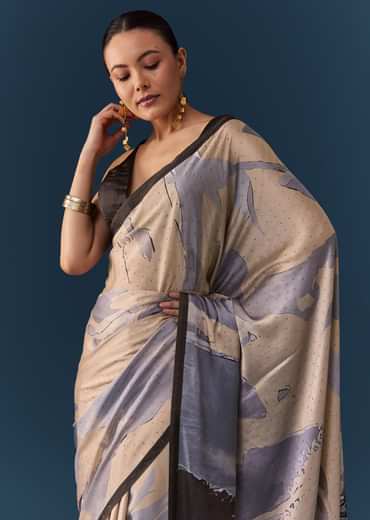 Grey Shaded Printed Saree with Blouse Fabric