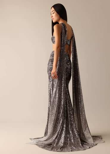 Grey Shimmer Tube Top with Fishcut Ruched Skirt