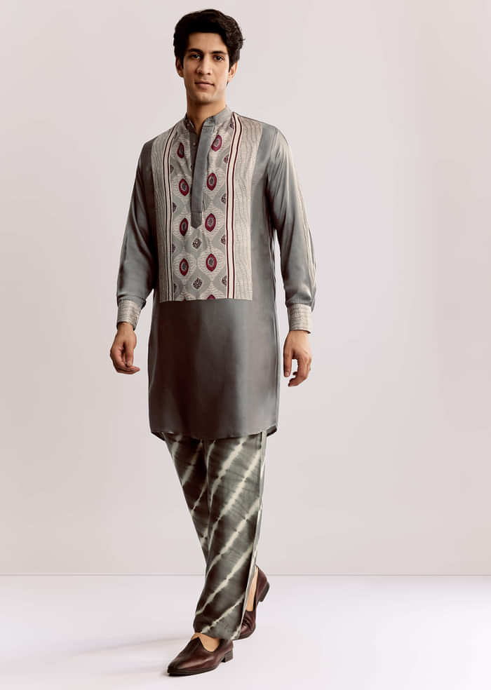 Ajrakh Printed Silk Kurta Set In Silk