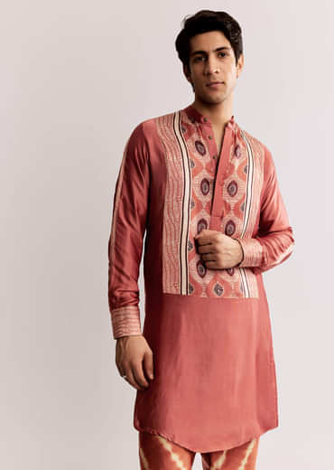 Grey Silk Ajrakh Printed Kurta Set