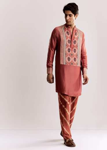 Grey Silk Ajrakh Printed Kurta Set